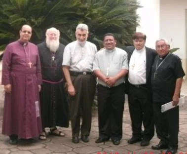 Clergy gathered outdoors during the Bolivia synod, 2012.