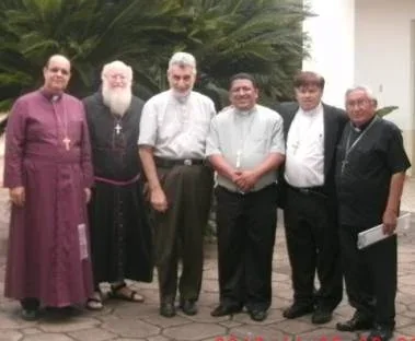 Clergy gathered outdoors during the Bolivia synod, 2012.
